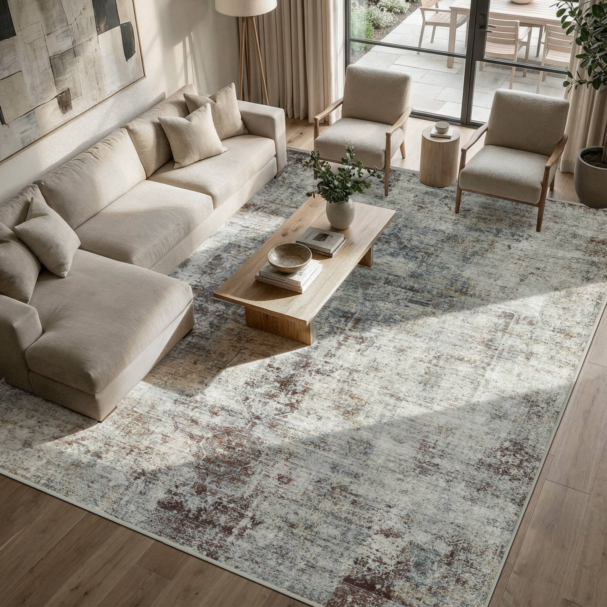 Alt View 2. KERDOM - Extra Large Living Room Rugs 9x12 ft, Boho Vintage Medallion Bedroom Carpet, Machine Washable & Non Slip Soft Low Pile - Gray Brown.