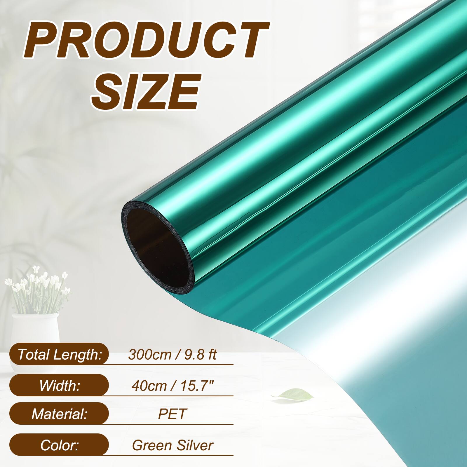 PRODUCT SIZE

Total Length: 300cm / 9.8 ft  
Width: 40cm / 15.7"  
Material: PET  
Color: Green Silver