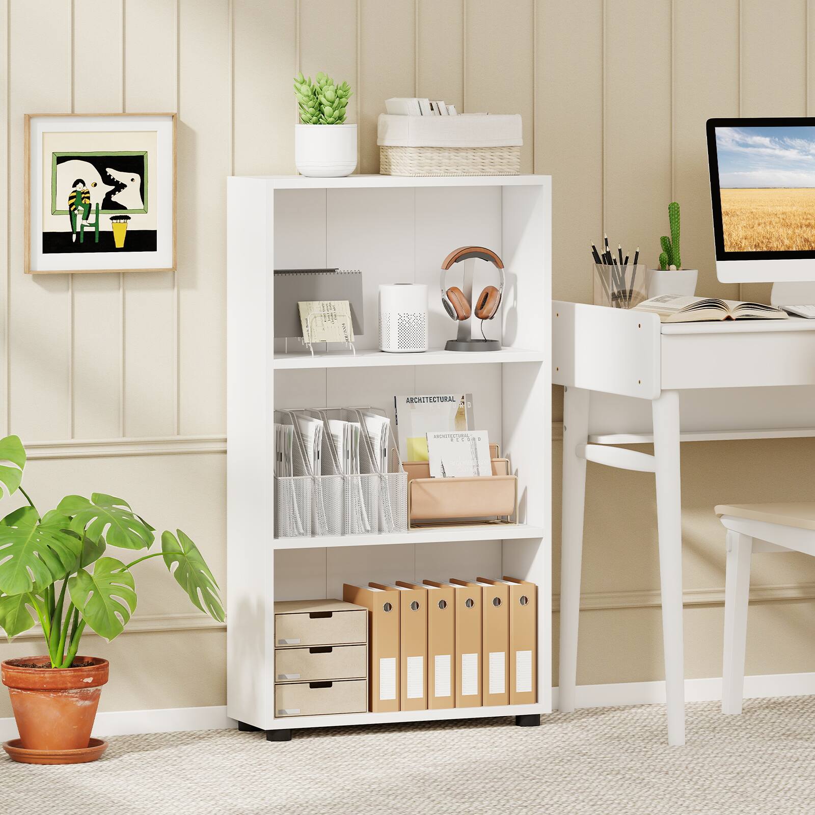 Alt View 5. Gymax - Gymax 2PCS Bookshelf 3-Tier Bookcase w/Anti-Tipping Kit for Living Room Home Office White - White.