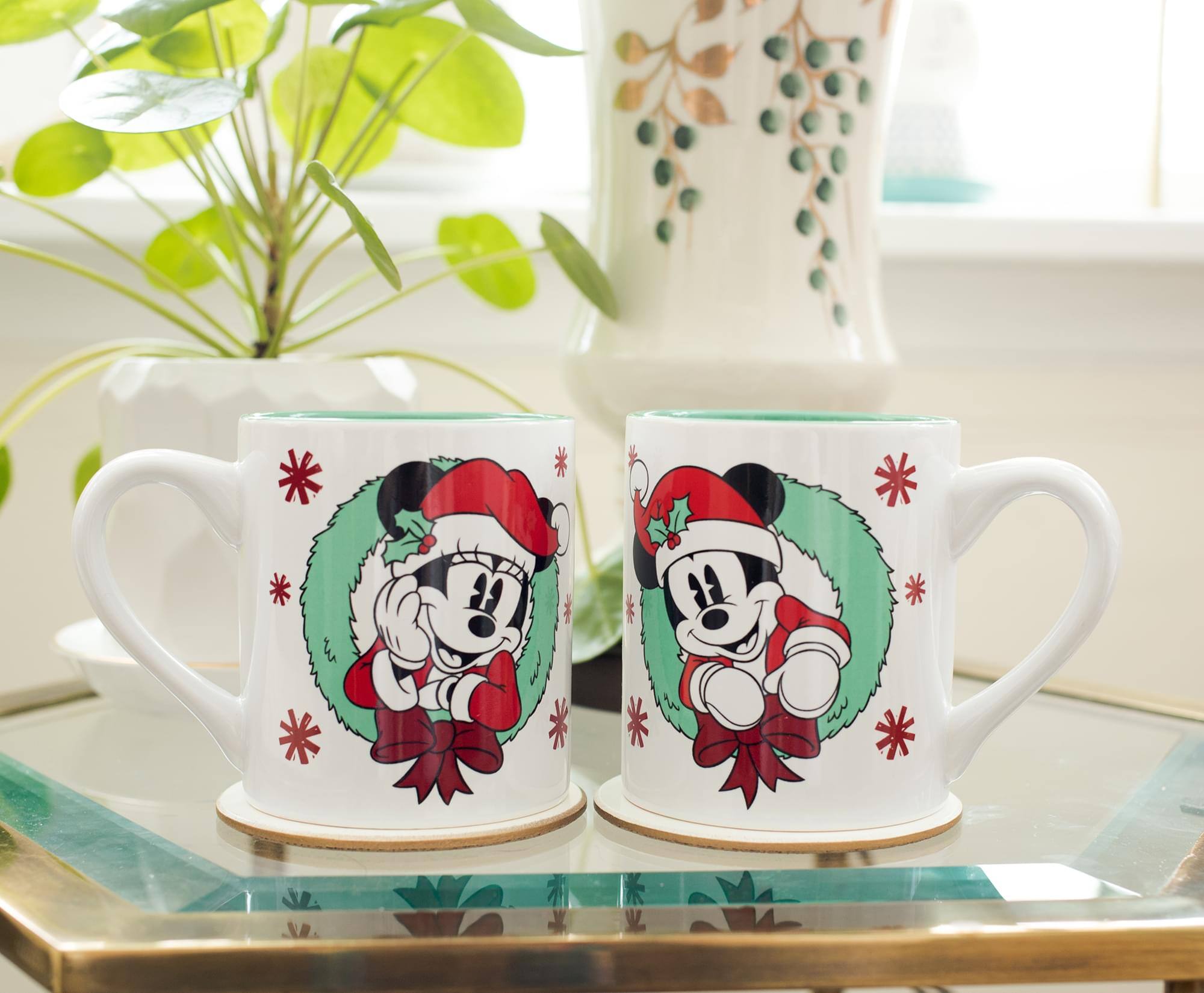 Alt View 4. Disney - Mickey and Minnie Mouse Holiday Mugs, Set of 2 | Each Holds 14 Ounces - Red.