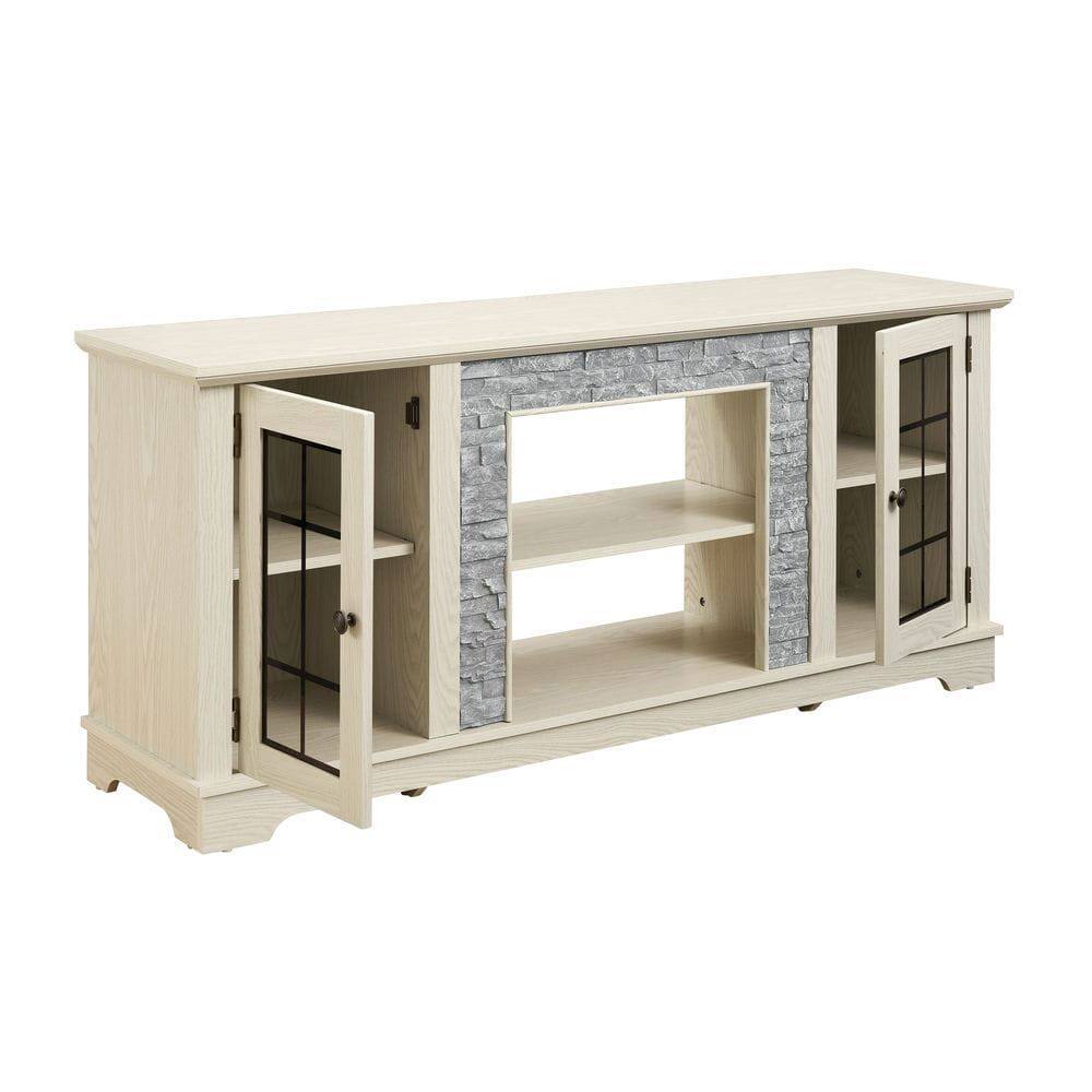 Alt View 7. Kadyn - 58-Inch Faux Stone TV Stand with 2 Doors, Modern Media Console - White - White.