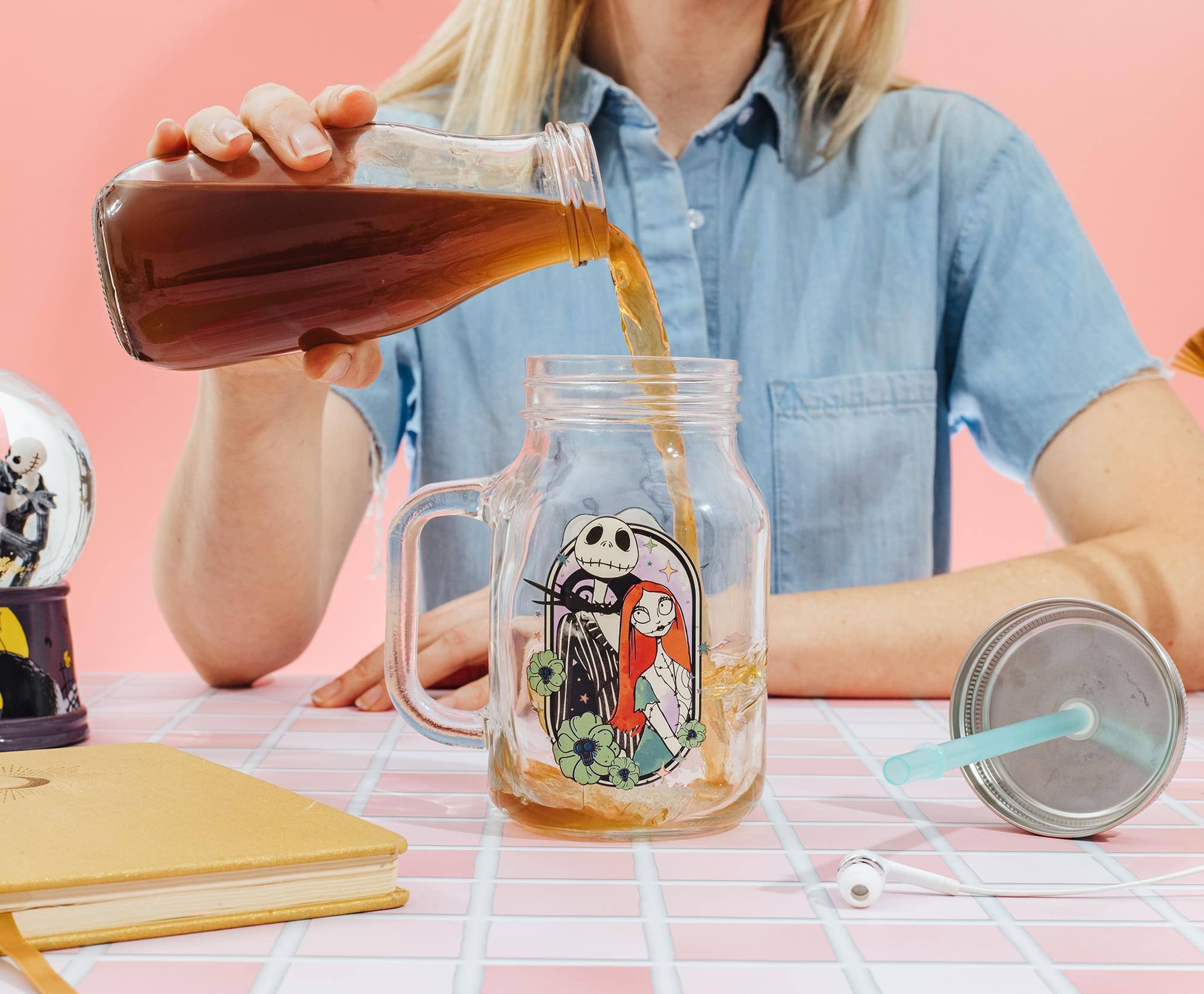 Alt View 3. Silver Buffalo - Disney The Nightmare Before Christmas Jack and Sally 21-Ounce Glass Mason Jar - Multi-Colored.