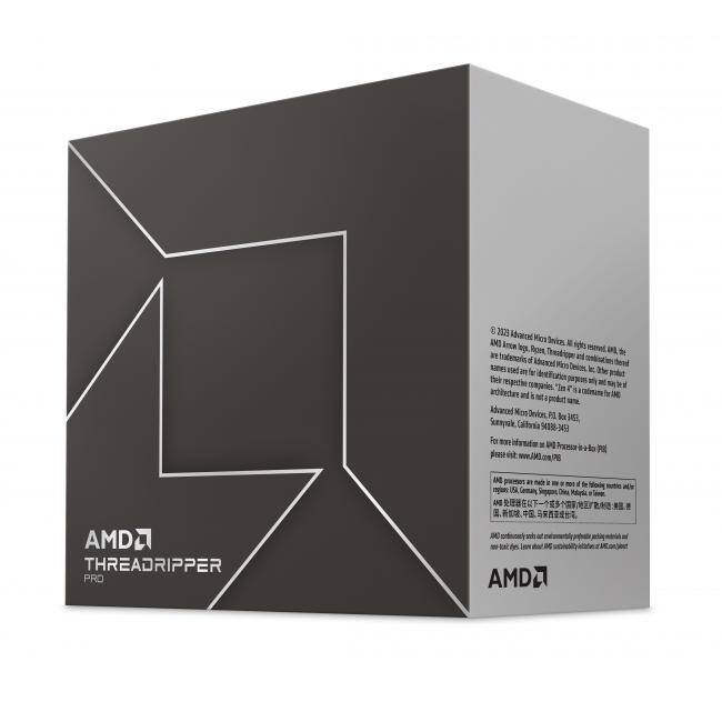 Sure, here is the corrected and grouped text from the image:

---

**Front:**
- AMD THREADRIPPER PRO

**Back:**
- © 2023 Advanced Micro Devices, Inc. or its subsidiaries. AMD, the AMD logo, and Threadripper are trademarks of Advanced Micro Devices, Inc. or its subsidiaries. Other names and brands may be claimed as property of others. This product is not a product of AMD. The architecture, design, and implementation of this product are not AMD products. This product is not a product of AMD and is not an AMD product. The architecture, design, and implementation of this product are not AMD products. This product is not a product of AMD and is not an AMD product.

- Advanced Micro Devices, Inc. 3200, Sunnyvale, California 94085-3470

- For more information, please visit www.amd.com

- AMD processors are made in one or more of the following facilities: Malaysia, Singapore, Thailand, China, or the United States. AMD processors are manufactured in the United States, Malaysia, Singapore, Thailand, or China.

- AMD is a registered trademark of Advanced Micro Devices, Inc. or its subsidiaries. Other names and