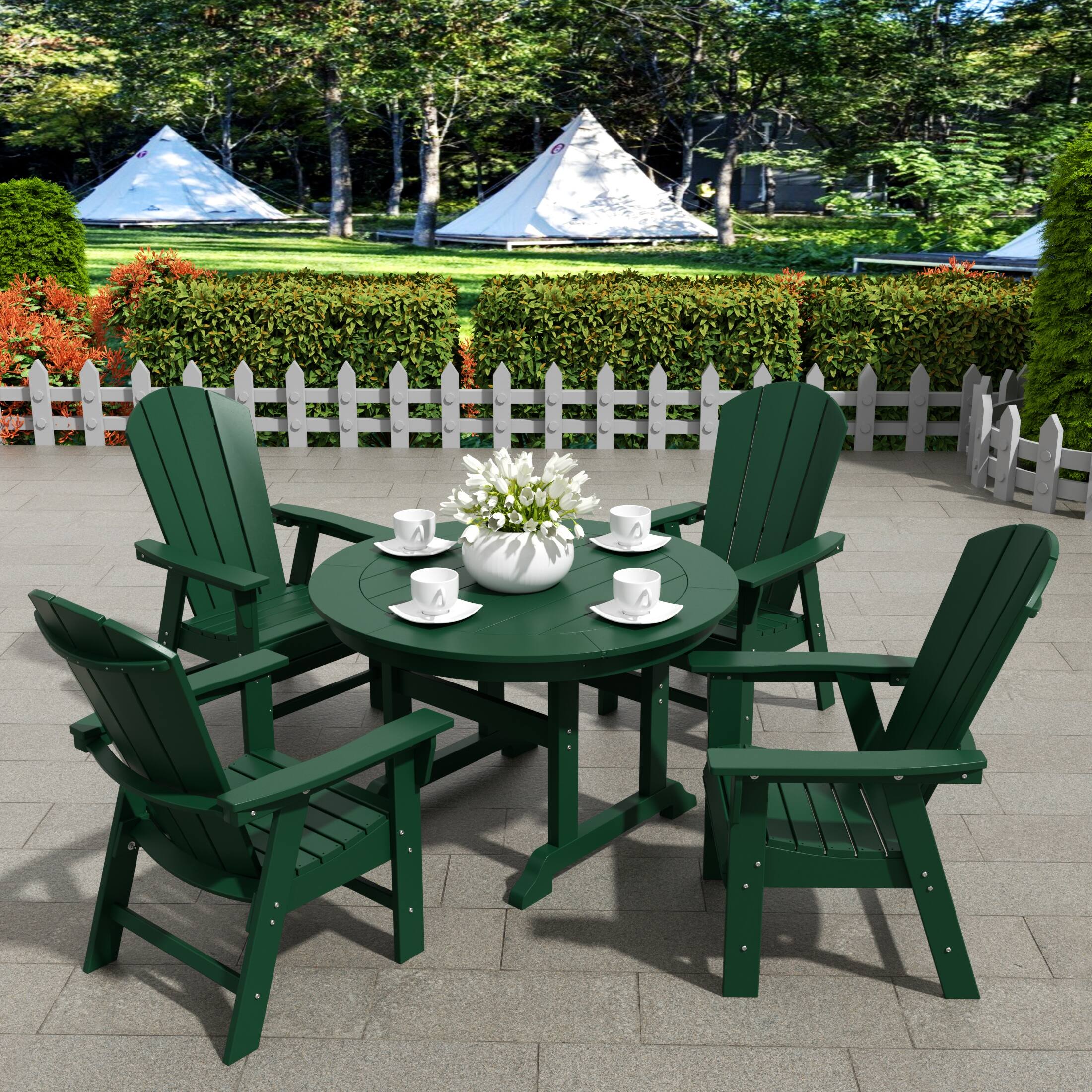 Angle. WestinTrends - WestinTrends Malibu 5 Piece Outdoor Patio Dining Round Table and Curved Back Armchair Set - Dark Green.