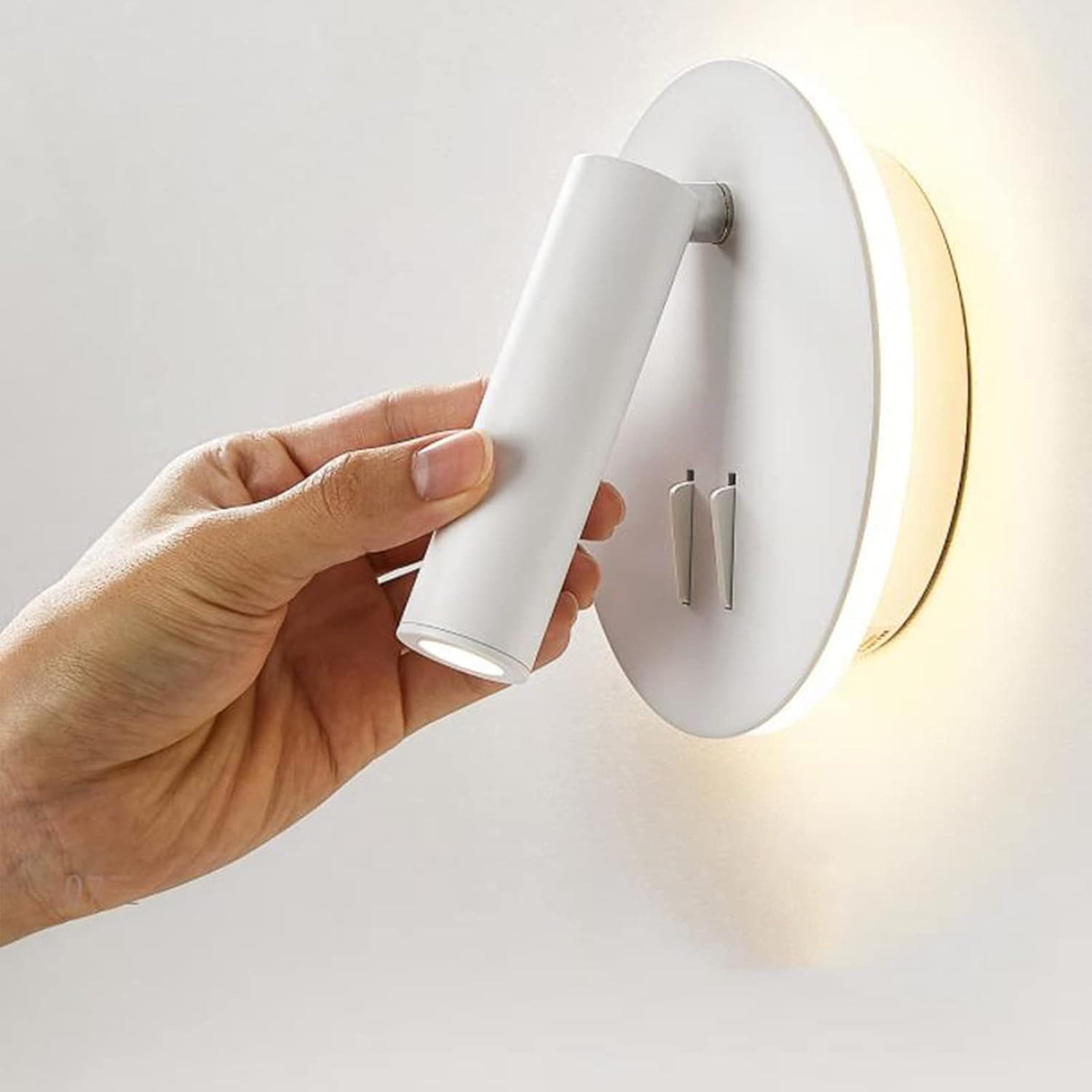Alt View 1. FINEAK - White LED Bedside Wall Sconce 3+7W 3000K Adjustable Rotatable Reading Light.