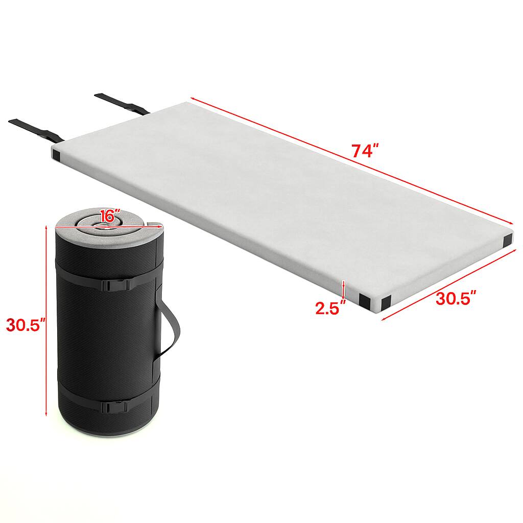 74" x 30.5" x 2.5"  
16"