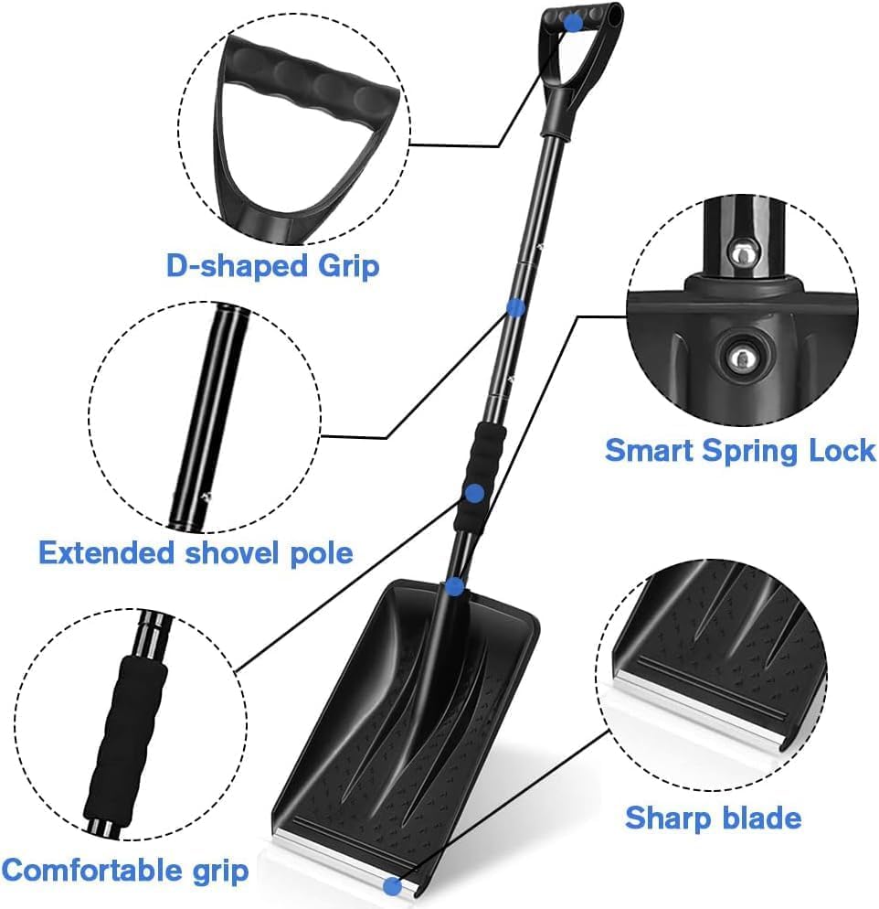 D-shaped Grip  
Smart Spring Lock  
Extended shovel pole  
Comfortable grip  
Sharp blade