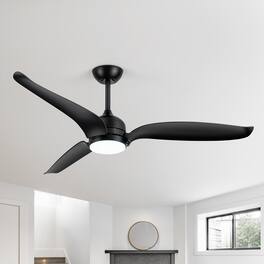 Breezary - 60-Inch Ceiling Fan with 3-Color Light, 3 ABS Blades, DC Motor, 6-Speed Remote Control, 6'' &12 '' Downrods - Matte Black