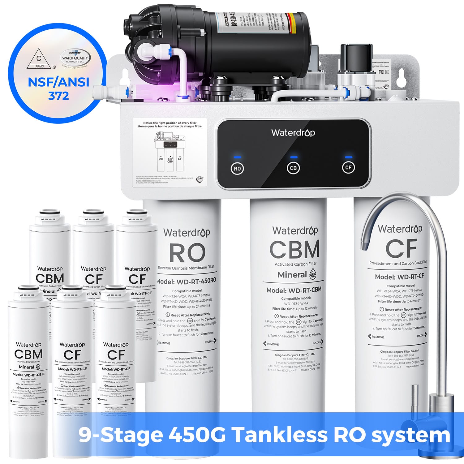 Waterdrop - WD-T3 5-stage KDF Reverse Osmosis Filtration Under Sink Extra CF-4+CBM-2 Filters - White