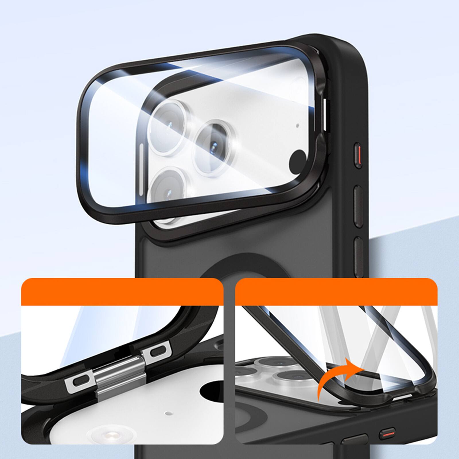 Alt View 1. Dteck - Magnetic Shockproof Case for Apple iPhone 17 Pro Max with Integrated Lens Protector Stand, Translucent Matte Phone Cover - Orange.