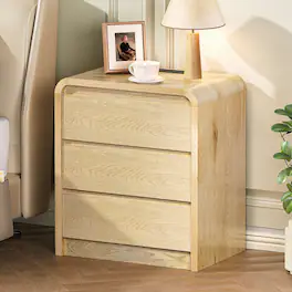 Loheer - Nightstand with Charging Station, Three Drawer Nightstand, 25 Inch Tall Modern Wood Bedside Table - Antique Natural