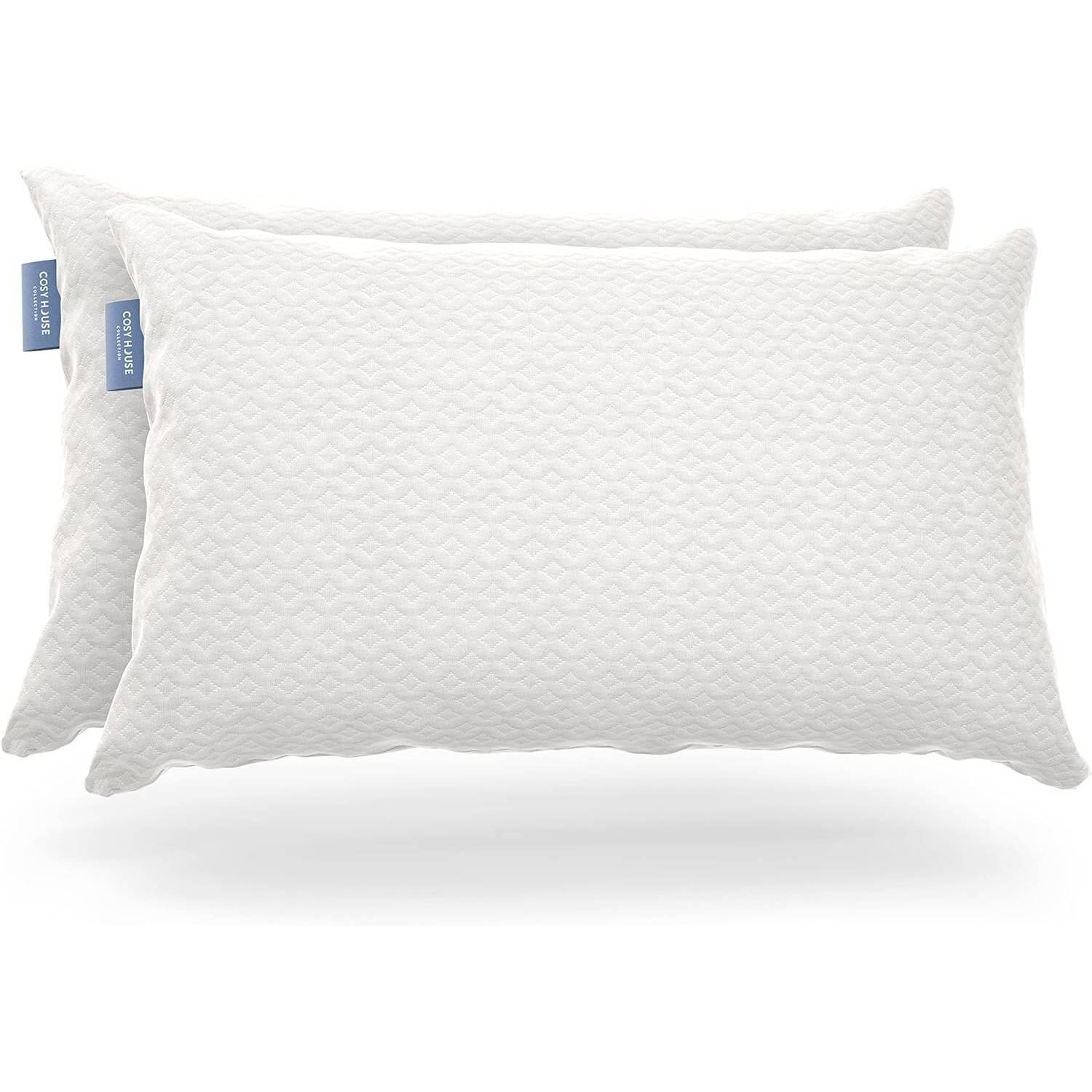 Hivvago - Set of 2 Queen Shredded Memory Foam Pillows with Luxury Bamboo Breathable Cover - White