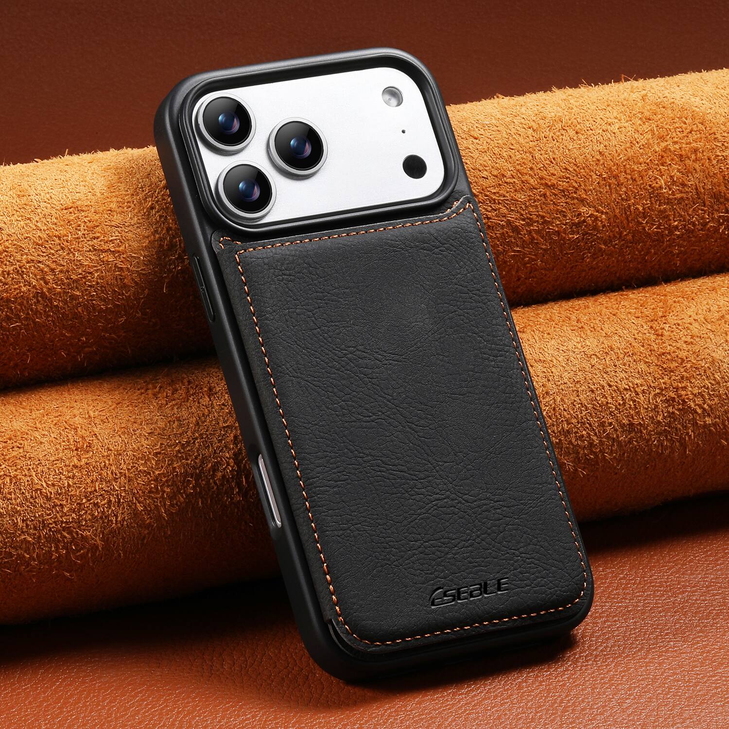 Alt View 3. Dteck - for Apple iPhone 17 Pro Max Retro PU Leather Wallet Case,Shockproof Magnetic Closure Flip Hidden Card Slots Back Cover - Black.