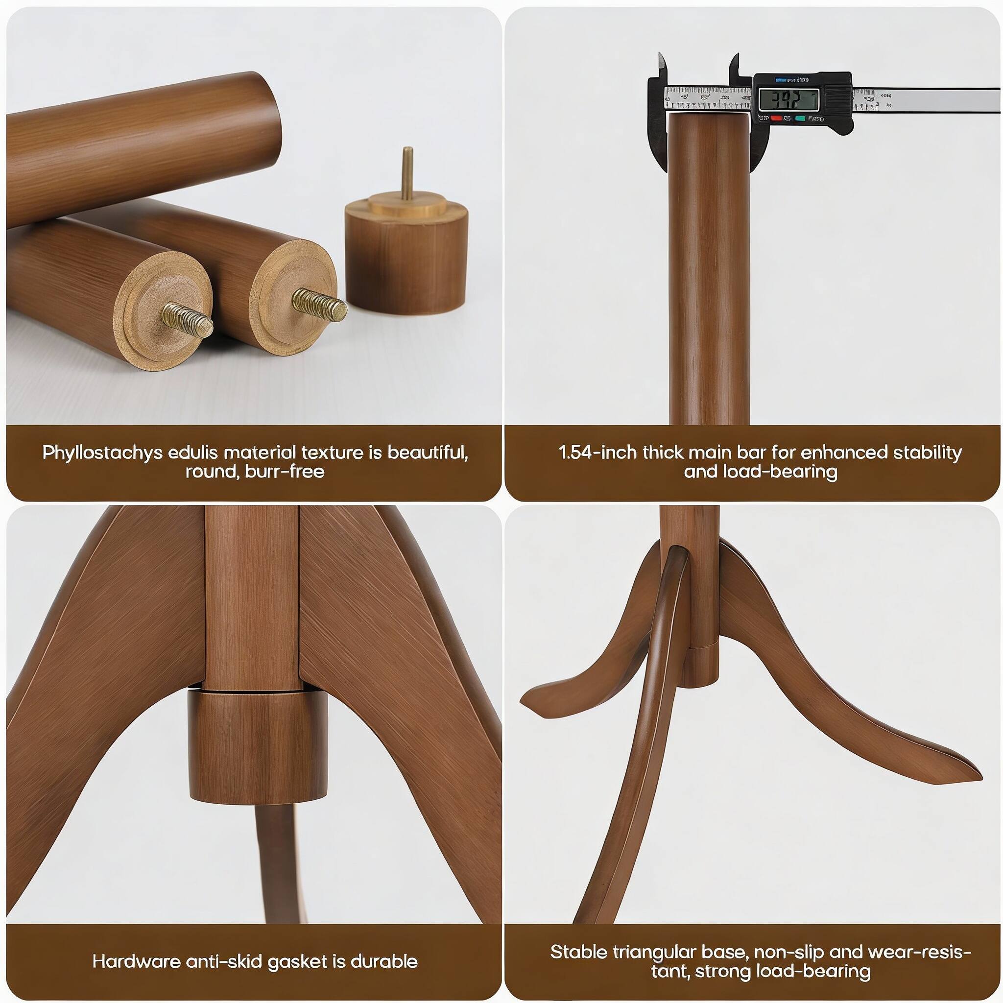 - Phyllostachys edulis material texture is beautiful, round, burr-free
- 1.54-inch thick main bar for enhanced stability and load-bearing
- Hardware anti-skid gasket is durable
- Stable triangular base, non-slip and wear-resistant, strong load-bearing