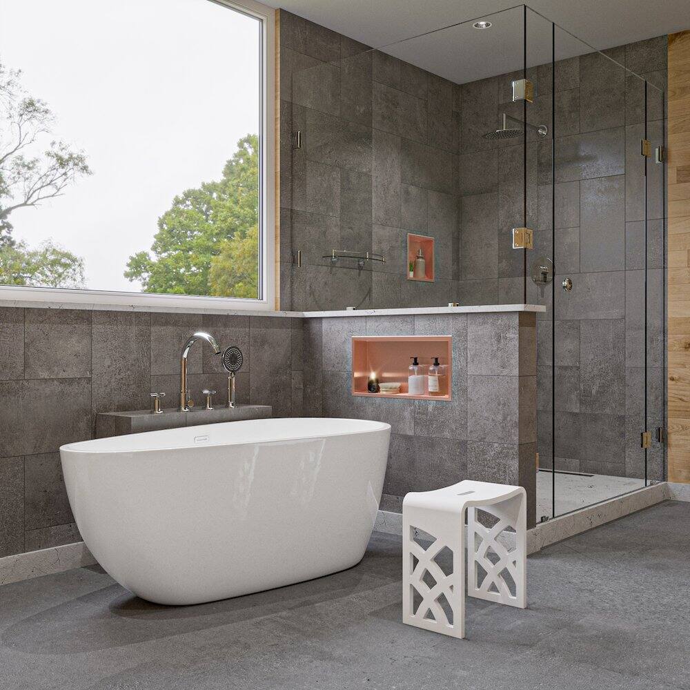 Back. Alfi - Brushed Copper PVD Stainless Steel Horizontal Single Shelf Shower Niche - Brown.