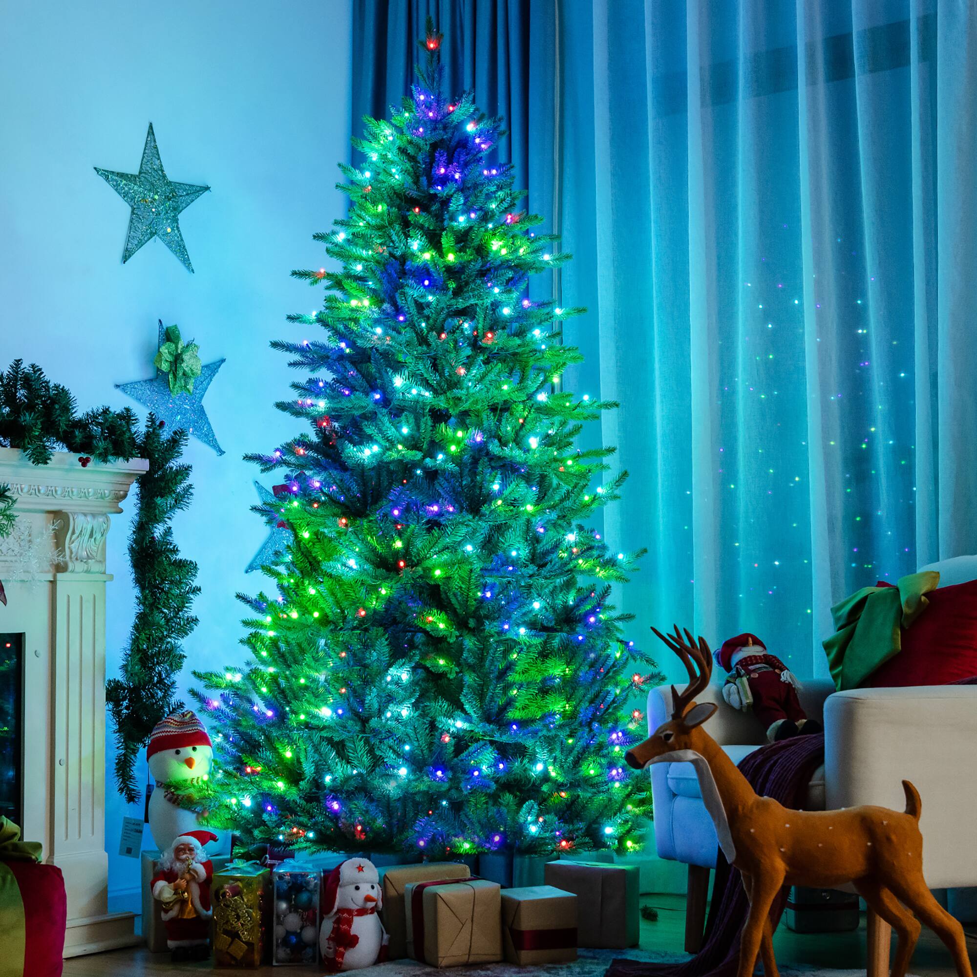 Alt View 11. Costway - 8ft App-Controlled Pre-lit Christmas Tree w/ 15 Modes Multicolor Lights - Green.