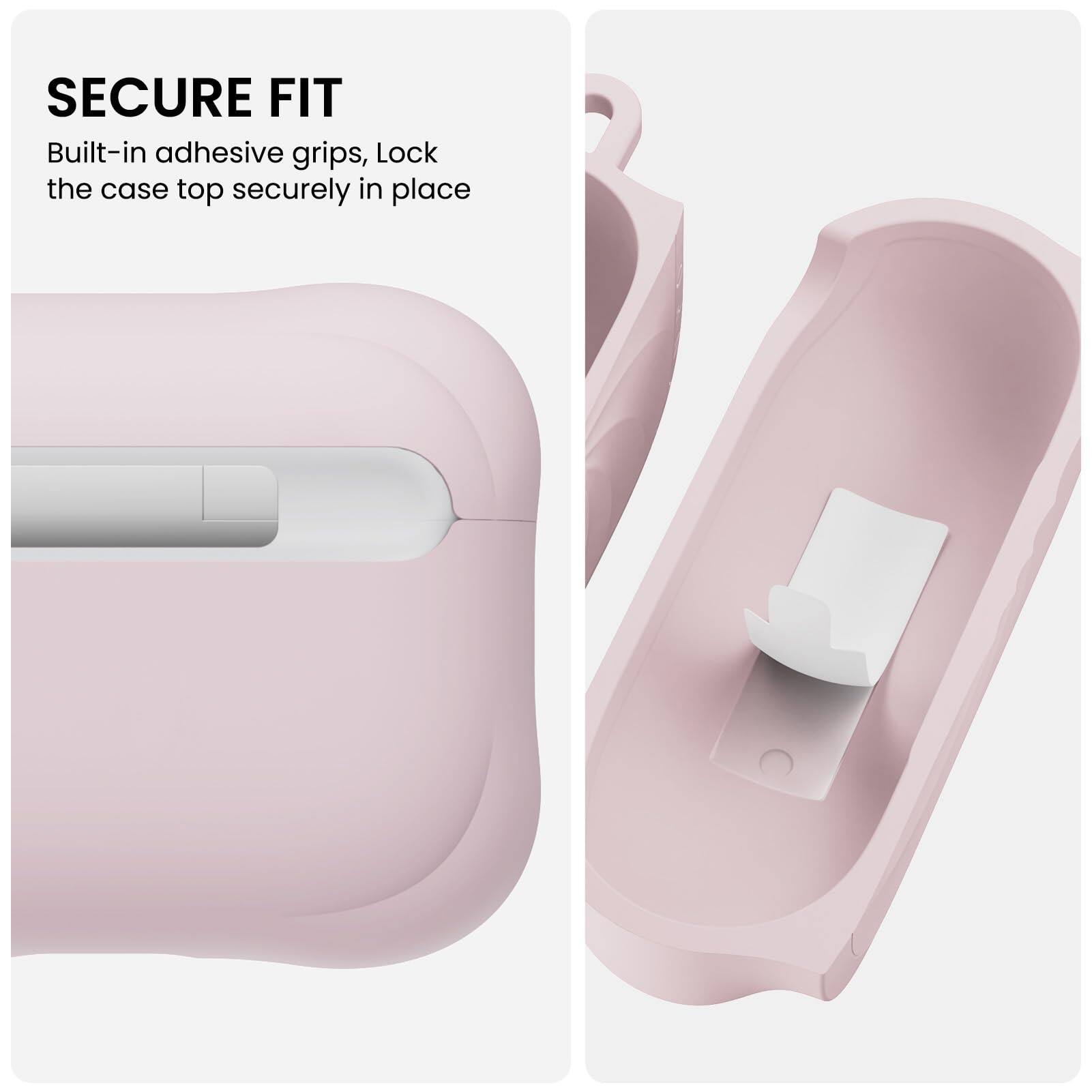 SECURE FIT  
Built-in adhesive grips, lock the case top securely in place