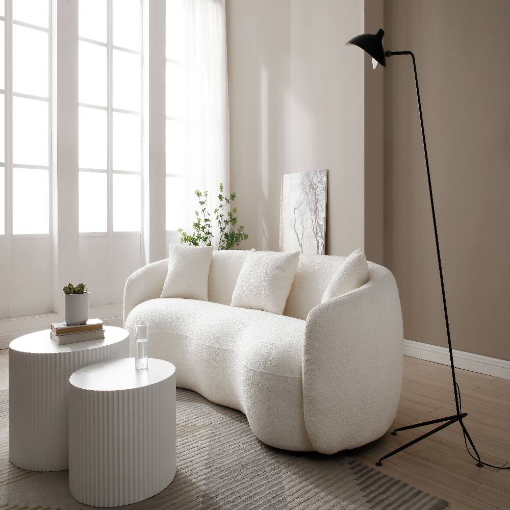 Alt View 4. Loheer - Loheer Mid Century Modern Curved Sofa, 4-Seat Boucle Couch, Off White - Off-White.