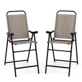 Costway - 2 PCS Patio Bar Chair Folding Bar Height Metal Frame with Footrest Garden - Brown