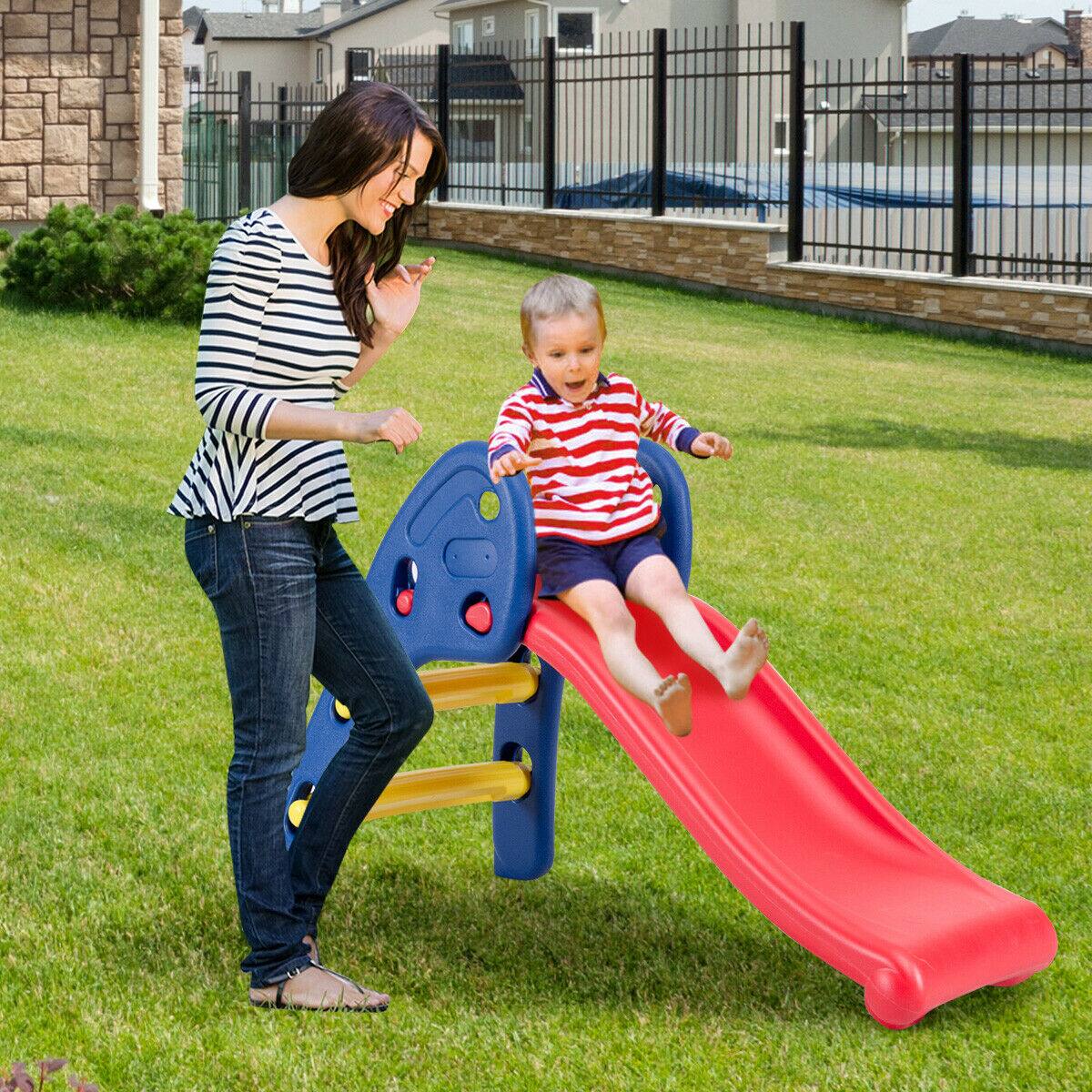 Alt View 3. Gymax - Gymax 2 Step Children Folding Slide Plastic Fun Toy Up-down For Kids Indoor & Outdoor - Dark blue + Red + Yellow.