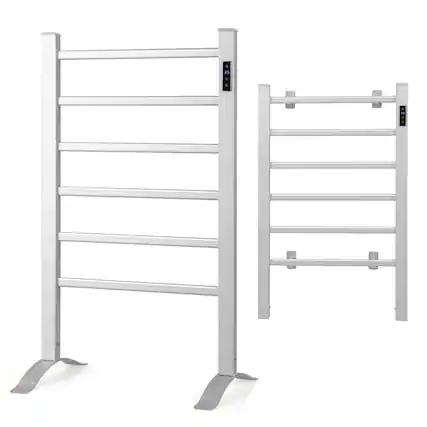 Front. Costway - Costway Freestanding Wall Mounted Towel Warmer 6-Bar Aluminum Heated Towel Rack w/ Timer - Sliver.