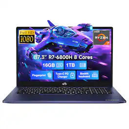 NIMO - 17.3" IPS FHD-Gaming-Laptop, 8 Cores AMD Ryzen 7 6800H 16GB DDR5 RAM 1TB SSD 4.7GHz Fingerprint 100W - Blue