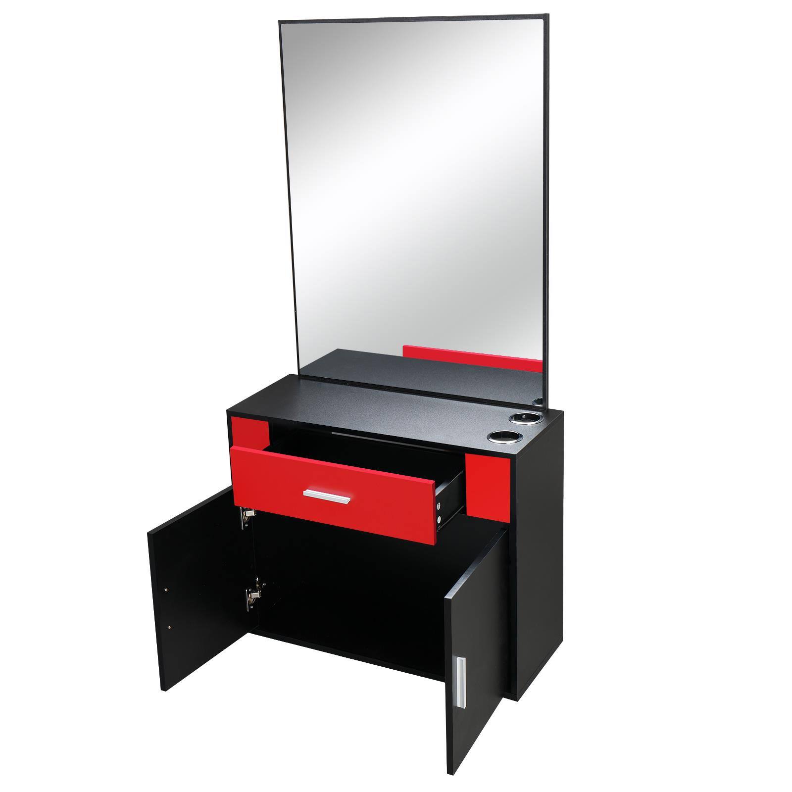 Alt View 5. Winado - Wall Mount Salon Cabinet Barber Stations with Mirror Barber Beauty Spa Equipment - Black & Red.