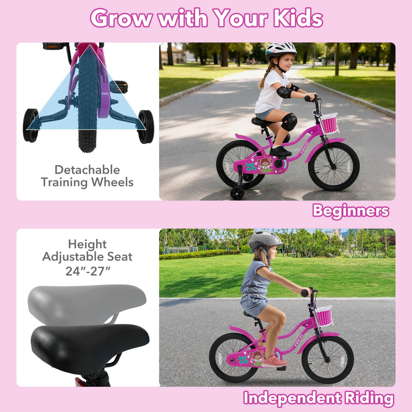 Grow with Your Kids

- Detachable Training Wheels
- Height Adjustable Seat 24"-27"
- Beginners
- Independent Riding