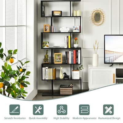 Costway 6 Tier S Shaped Bookshelf Storage Display Bookcase