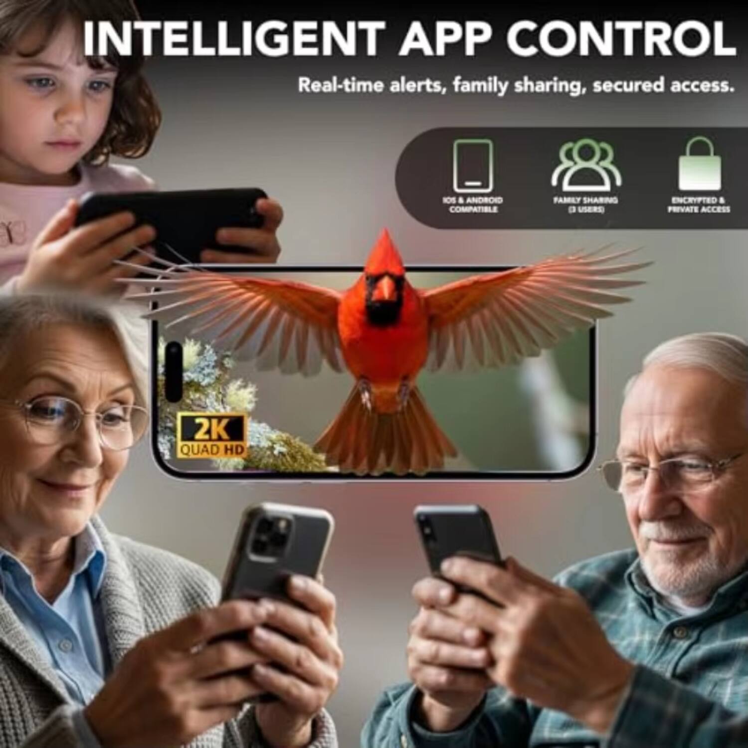INTELLIGENT APP CONTROL  
Real-time alerts, family sharing, secured access.  
IOS & ANDROID COMPATIBLE  
FAMILY SHARING (5 USERS)  
ENCRYPTED & PRIVATE ACCESS  
2K QUAD HD