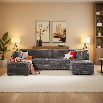 Front. Ovios - 130.7" Modular Sectional Sofa, U Shaped Comfy Couch with Ottoman for Living Room - Grey.