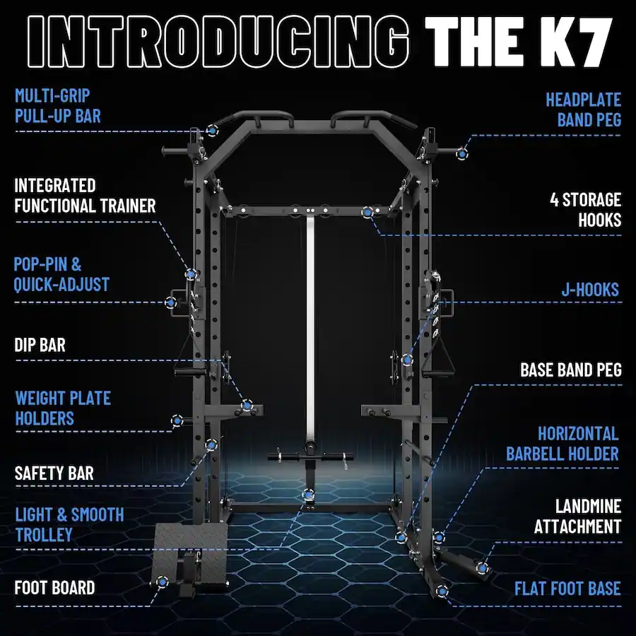 K7 Rak Mikolo Power Rack Cage, 1500 lbs Weight Rack with Cable Crossover ...