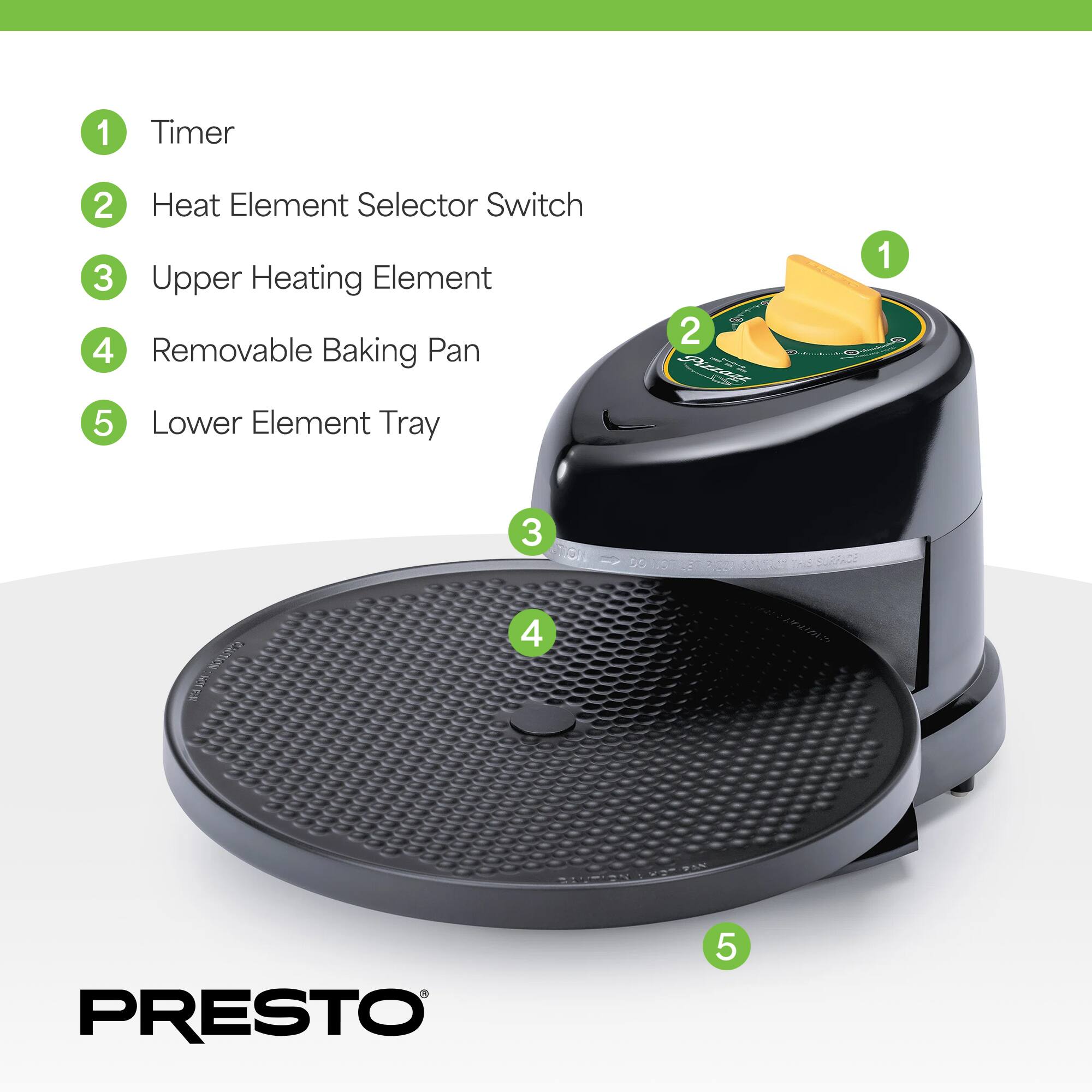 Presto 03434 Green Gold Game Day Pizzazz Pizza Oven Black 03430