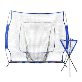 Soozier - 7.5x7ft Baseball Catcher Net Set, Ball Caddy, Portable Pitching Net for Hitting, Batting - Blue