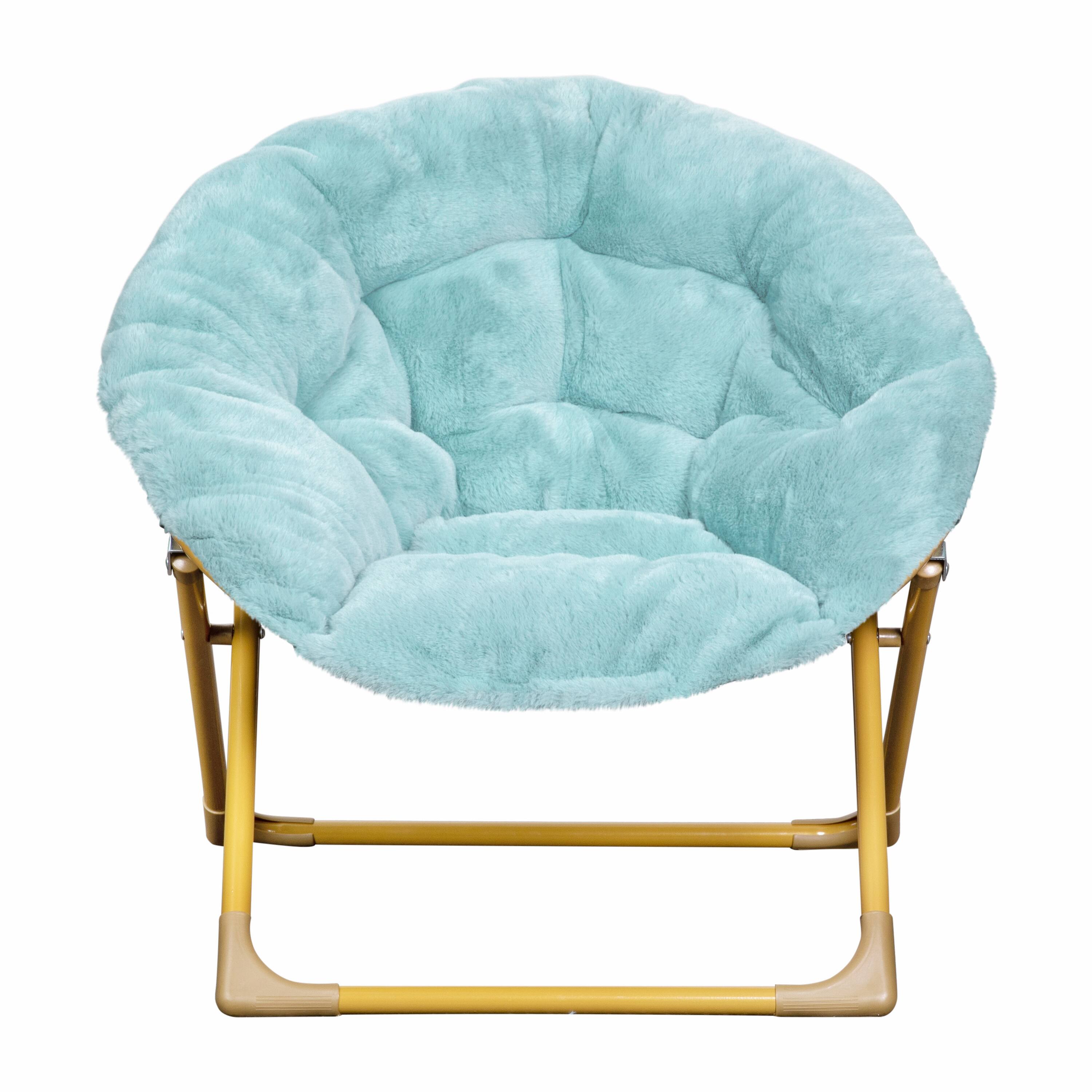 Alt View 10. Emma + Oliver - Io Kid's Folding Saucer Chair with Cozy Faux Fur Upholstery and Metal Frame for Playroom, Bedrooms, Nursery and More - Dusty Aqua Faux Fur/Soft Gold Frame.