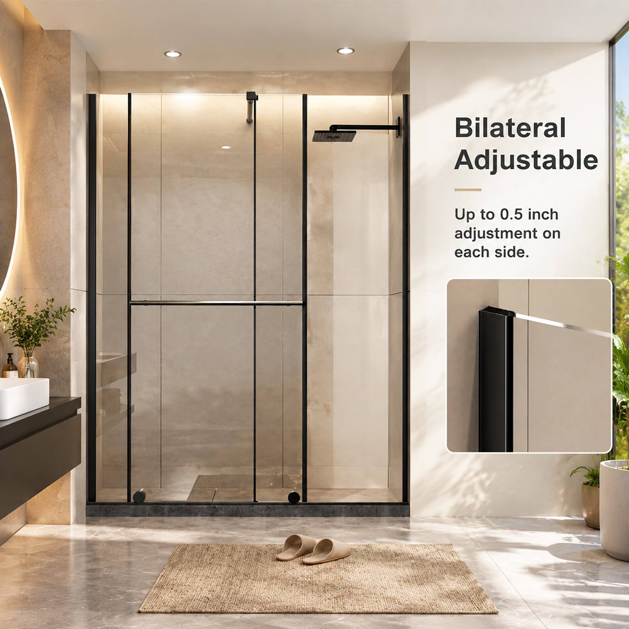 RYHNUYNE 30 60 In W X 72 In H Sliding Shower Door, 1/4 In Clear ...