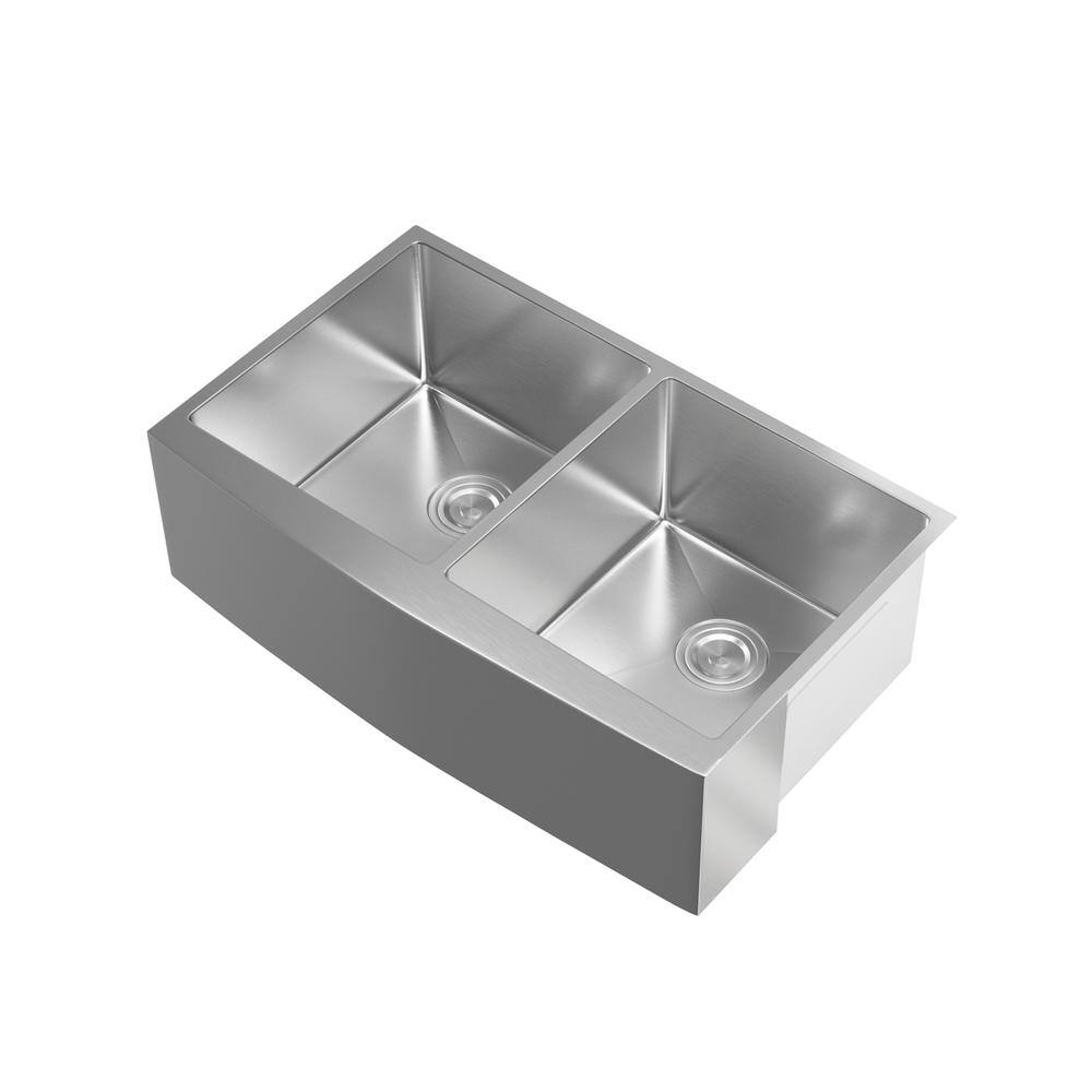 Angle. Elegant Kitchen and Bath - Stainless Steel farmhouse kitchen double sink L33'' x W21'' x H10" - Stainless Steel.