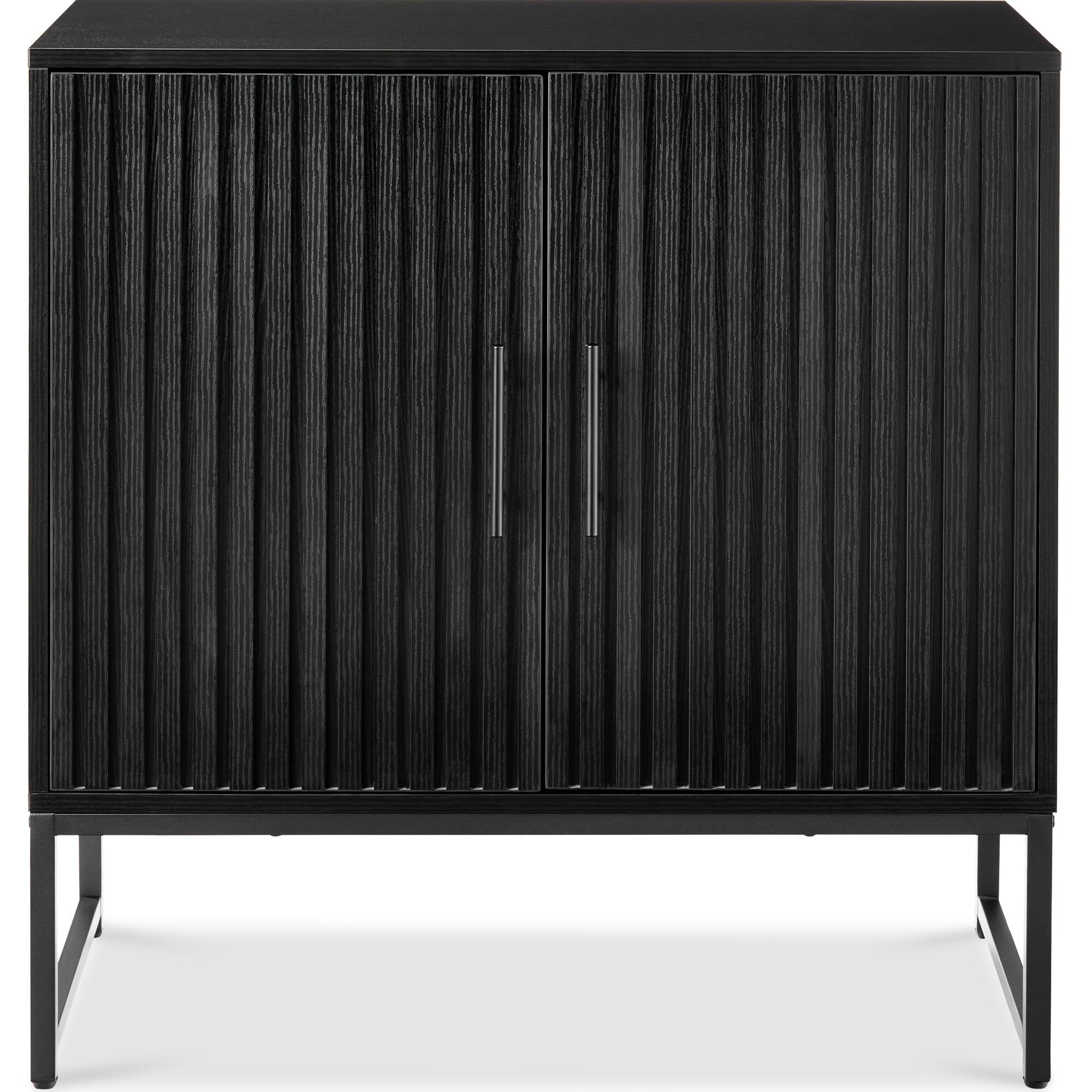 Front. Best Choice Products - Best Choice Products 2-Door Slatted   Storage Cabinet, Accent Furniture w/ Non-Scratch Foot Pads - Black - Black.