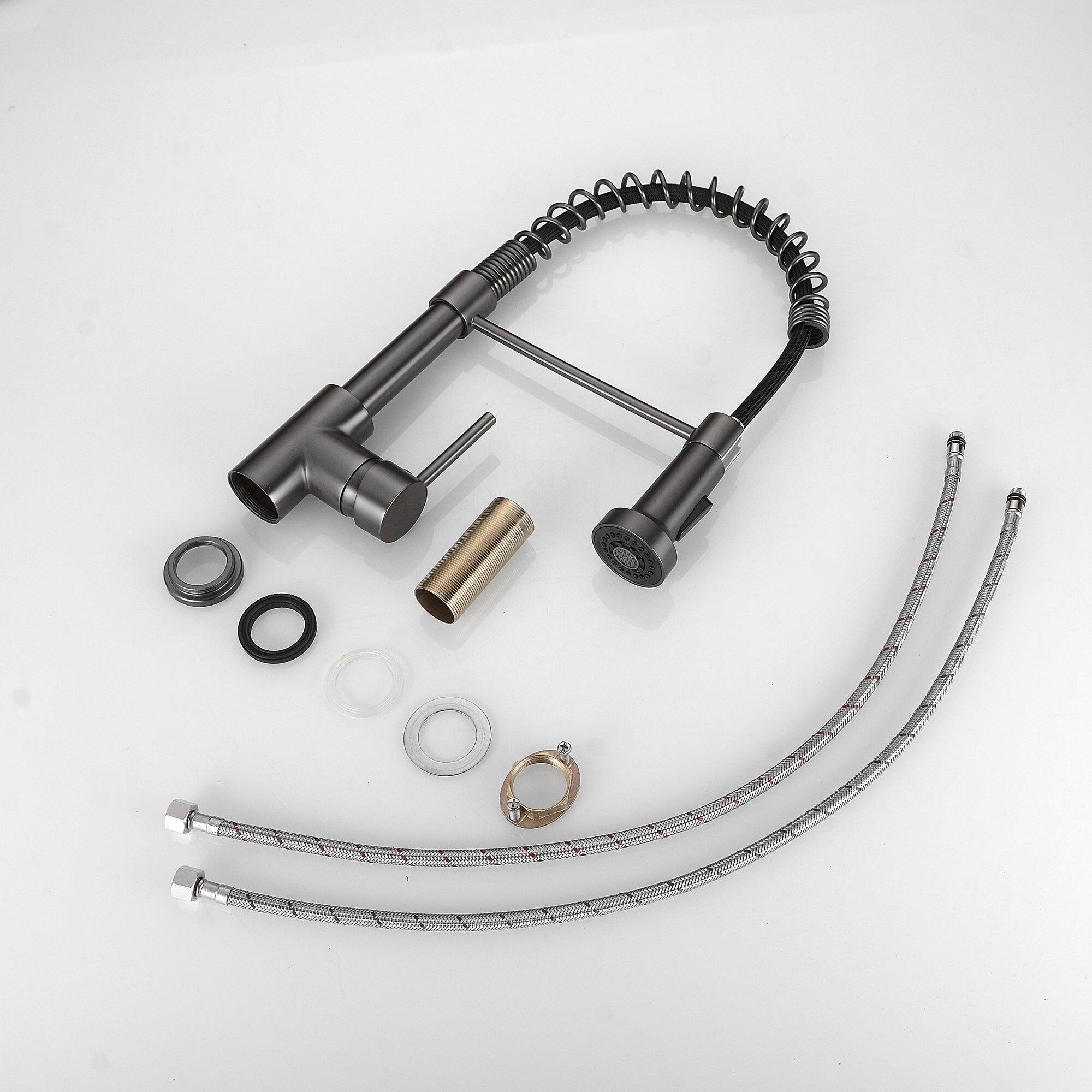 Alt View 2. Boyel Living - Matte Grey 2 Spray Patterns Single Handle Pull Down Sprayer Kitchen Faucet with Water Supply Hose - Matte Grey.