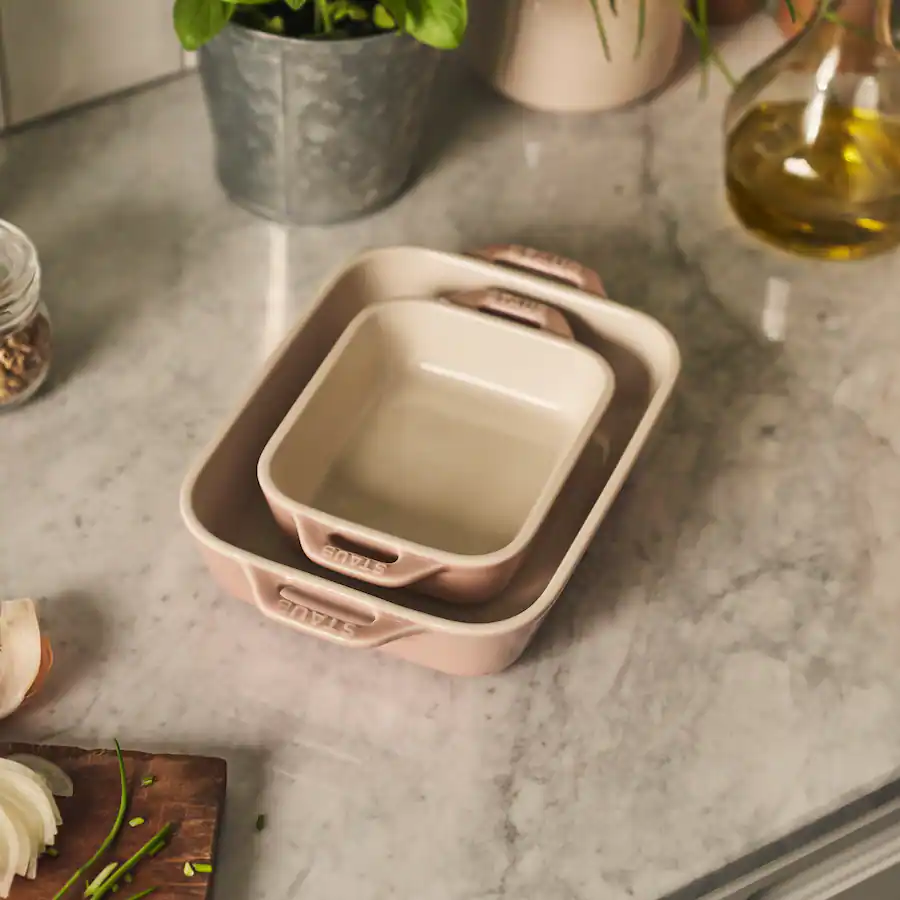 Staub Ceramic 2 pc Rectangular Baking Dish Set Macaron Pastel Pink ...