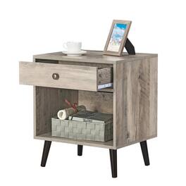 Hivvago - Mid-Century Modern 1-Drawer Nightstand Bedroom End Table in Grey Wood Finish - Gray
