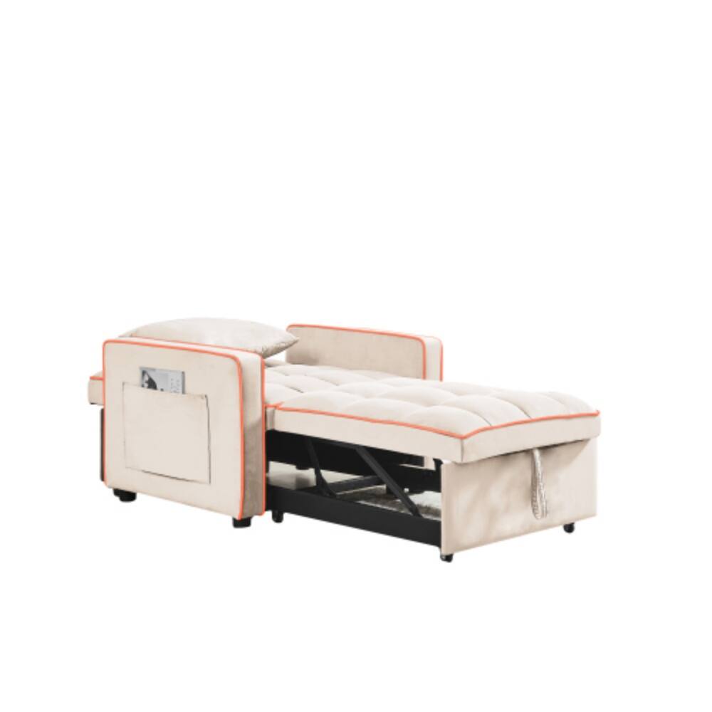 Alt View 5. LUCKY ONE - 3-in-1 Folding Sofa Bed Chair Adjustable Backrest Recliner Single Bed Convertible - Creamy White.