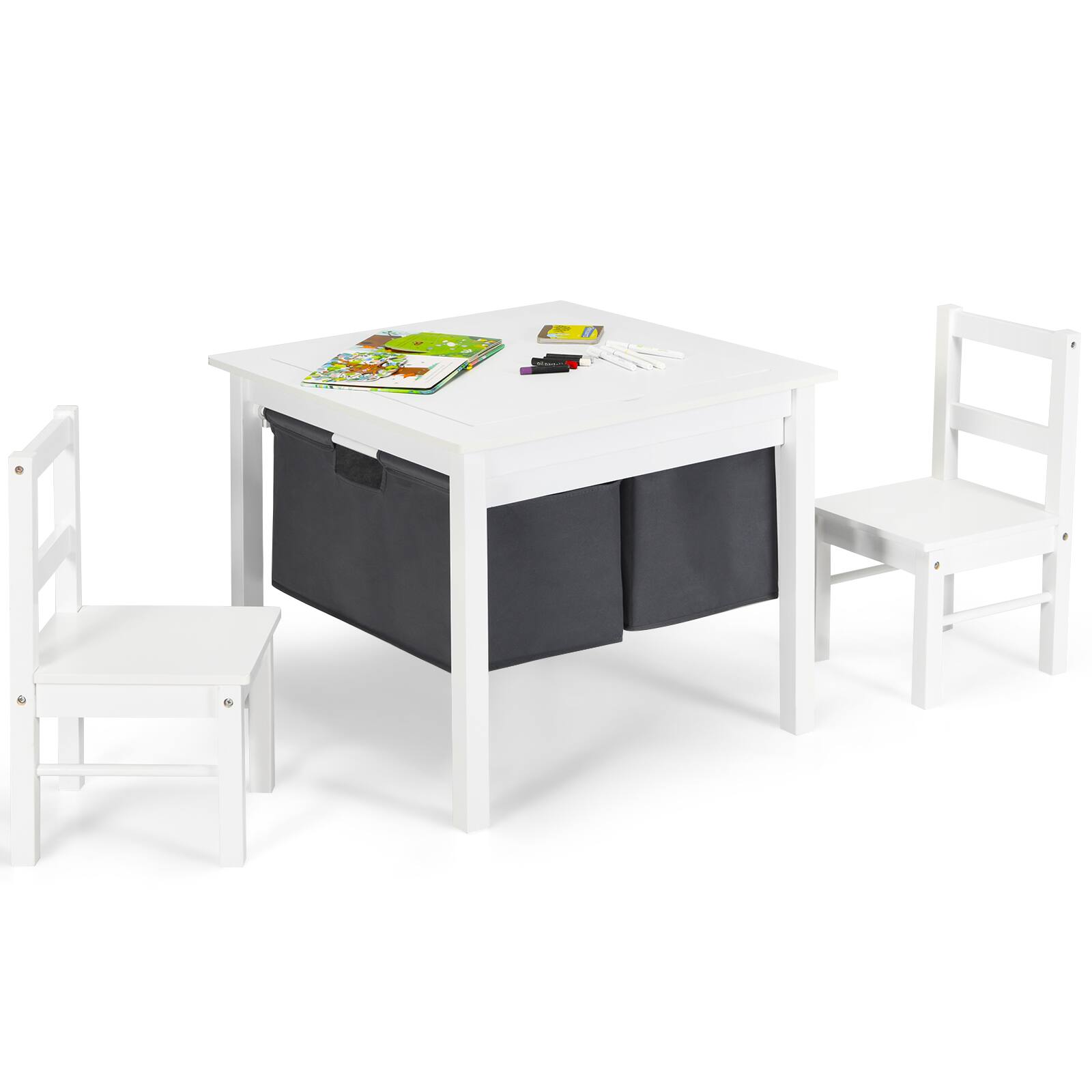 Alt View 9. Costway - Costway 2-in-1 Kids Activity Table & 2 Chairs Set w/Storage Building Block Table - White.