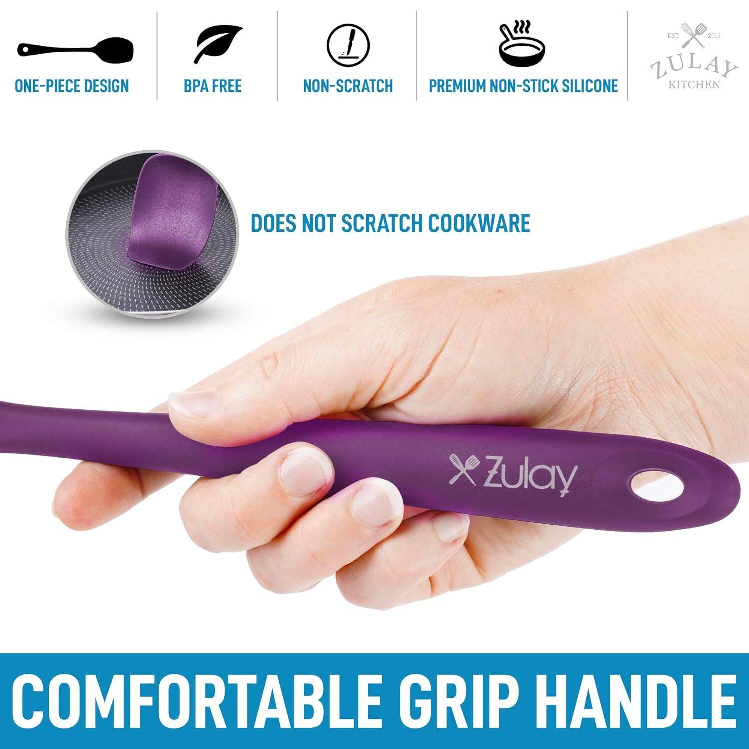 ONE-PIECE DESIGN, BPA FREE, NON-SCRATCH, PREMIUM NON-STICK SILICONE KITCHEN, DOES NOT SCRATCH COOKWARE, ZULAY, COMFORTABLE GRIP HANDLE