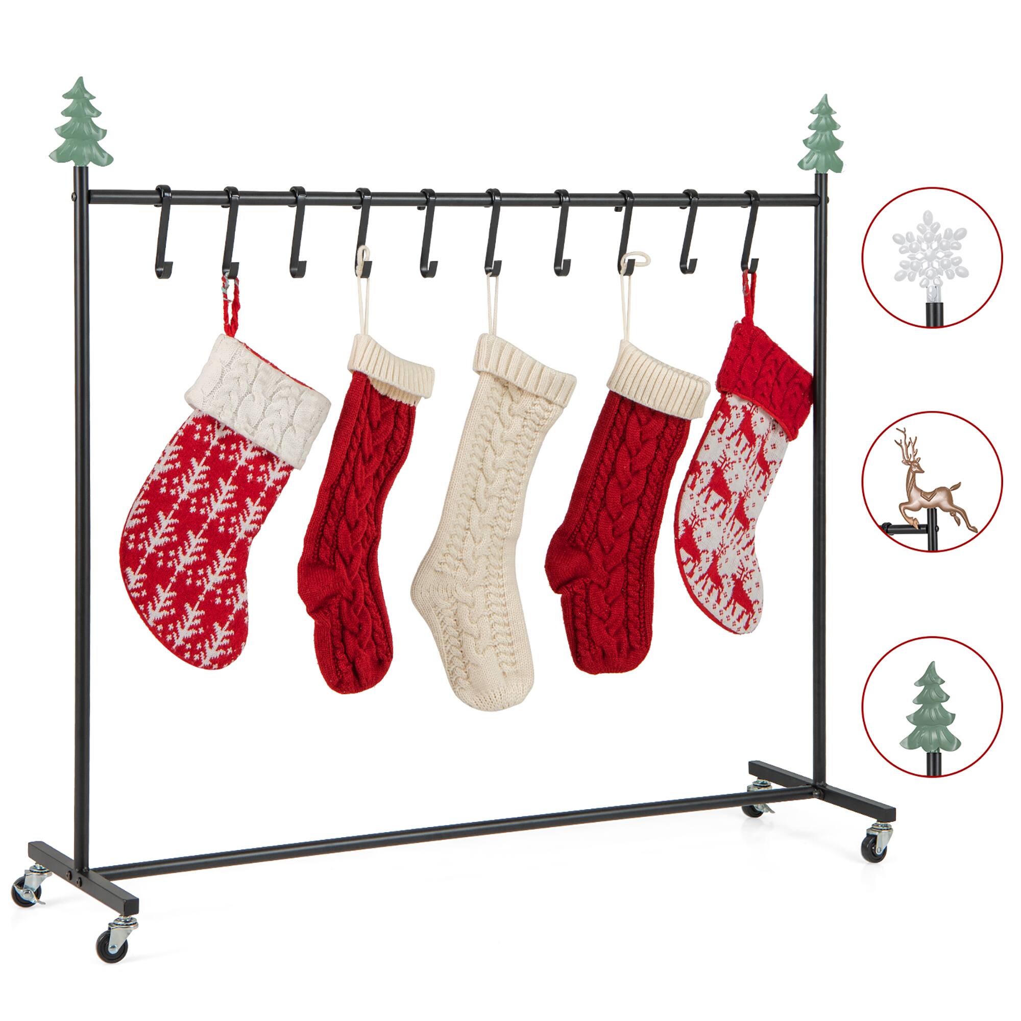 Front. Gymax - Gymax 10-Hook Christmas Stocking Holder Stand on Wheels w/ 6 Removable Xmas Tree - Black.