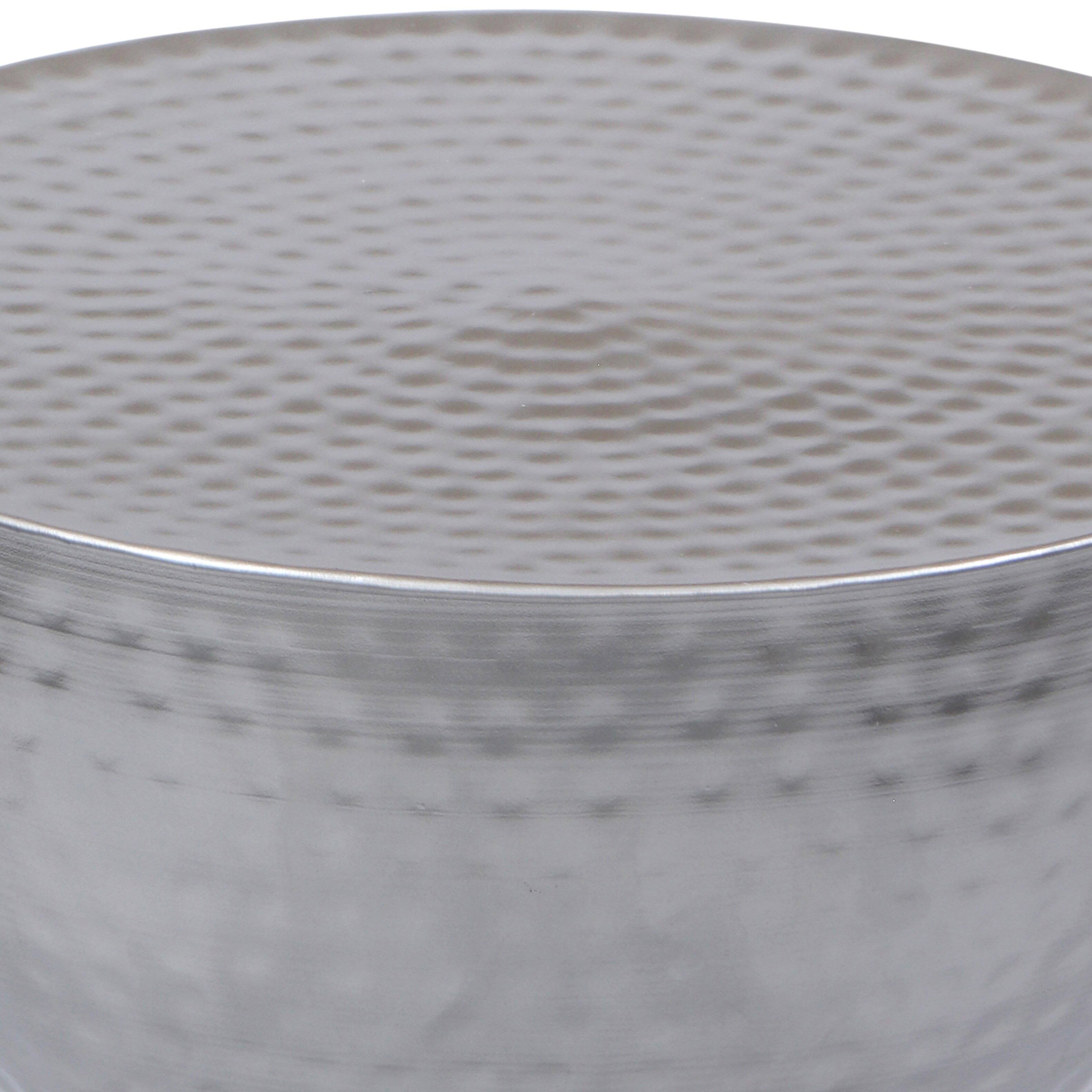 Alt View 4. Manhattan Lane - Industrial Style Hammered Texture Iron Stool with Hourglass Shaped Body - Silver.