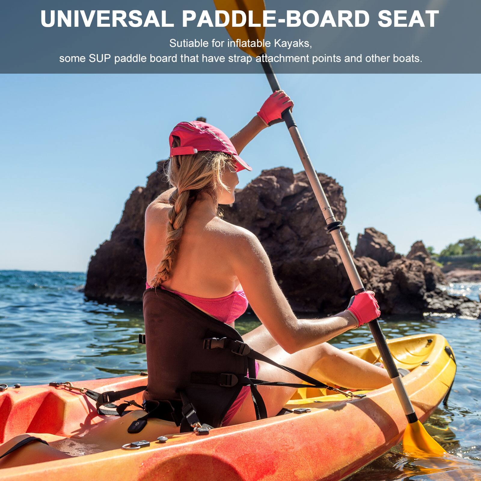 UNIVERSAL PADDLE-BOARD SEAT  
Suitable for inflatable Kayaks, some SUP paddle board that have strap attachment points and other boats.
