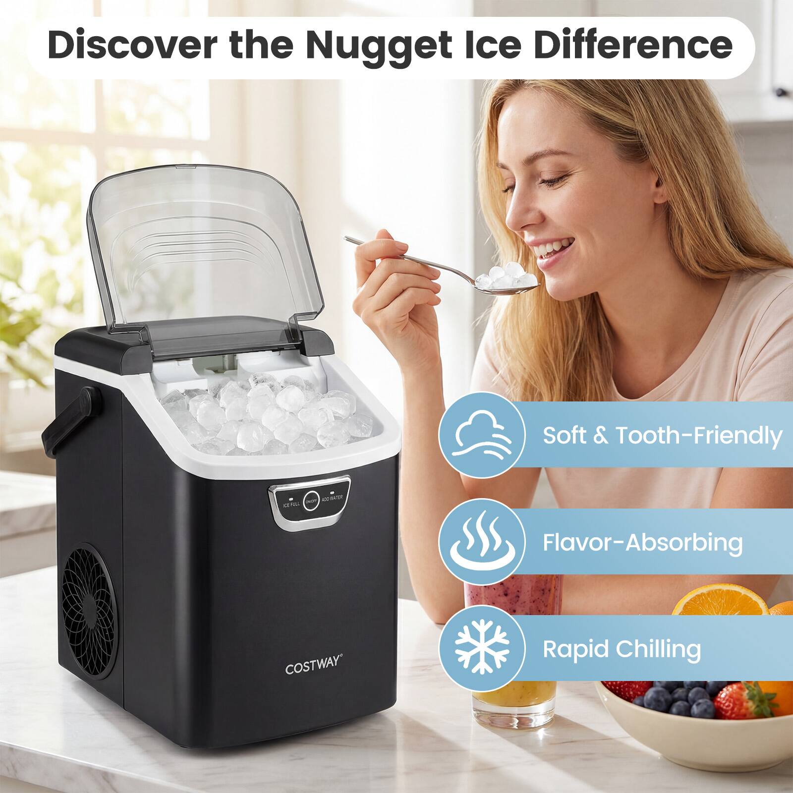 Discover the Nugget Ice Difference

- Soft & Tooth-Friendly
- Flavor-Absorbing
- Rapid Chilling