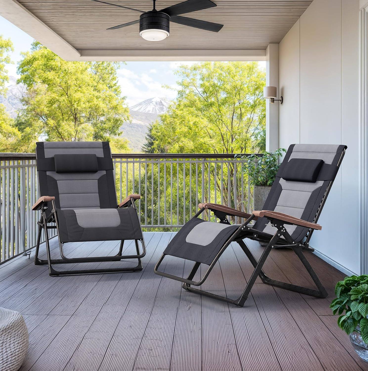 Alt View 1. PURPLE LEAF - ExtraWide Outdoor Chaise Lounge Patio Zero Gravity Recliner Folding Chair with Quilted Seat Adjustable Headrest for Lawn - Black & Grey.