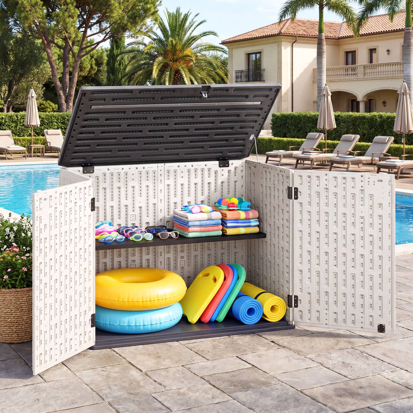 Alt View 3. Gymax - Gymax 20 Cu.Ft Large Outdoor Storage Cabinet w/ Adjustable Shelf & Lockable Doors - White.